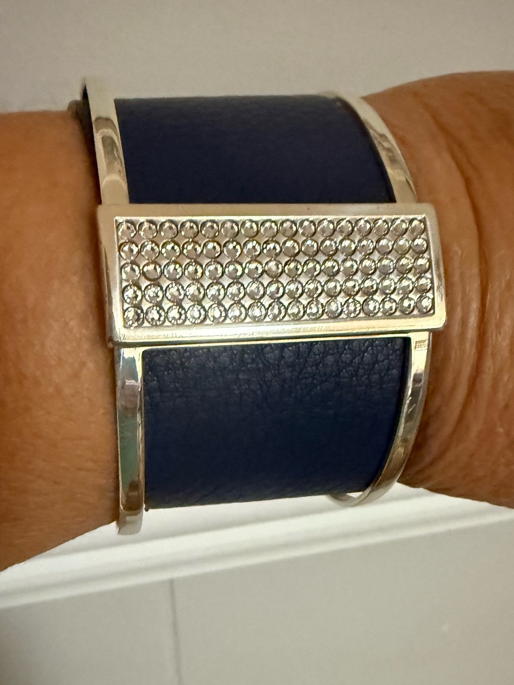 Brighton Silver Crystal Bar Cuff Bracelet With Interchangeable Leather Bands